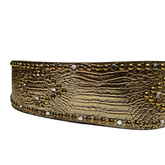 Vtg 80's Wide New Wave Avant Garde Artsy Runway Glam Studded Belt SZ S/M - Picture 5 of 11